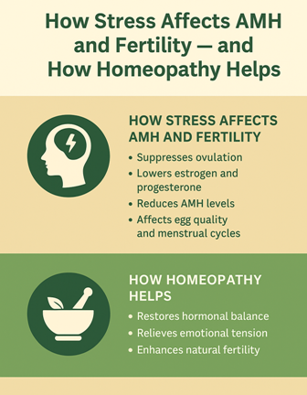 stress and low AMH infographic – homeopathy for emotional fertility healing Kerala