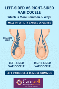 “Left and right varicocele comparison showing why left varicocele is more common in male infertility.”