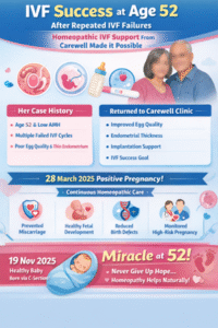 IVF success at age 52 after repeated IVF failures with homeopathic IVF support from Carewell Homeopathic Fertility Clinic