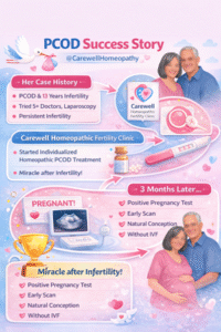 PCOD pregnancy success after 13 years of marriage with homeopathic treatment at Carewell Fertility Clinic