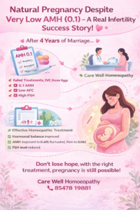 Low AMH 0.1 success story natural pregnancy after IVF failure homeopathy Kerala