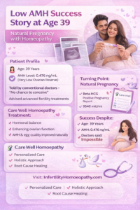 Low AMH 0.476 pregnancy success at age 39 with homeopathy treatment