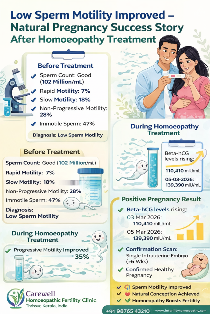 Male infertility success story showing improvement in sperm motility and natural pregnancy after treatment